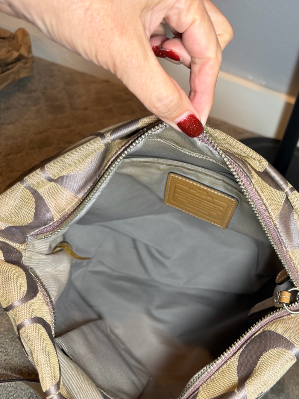 Coach Signature Canvas Shoulder Bag in Light Lavender and Cream - Picture 11 of 15